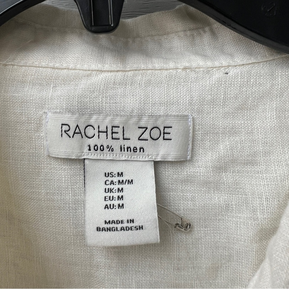 Rachel Zoe Linen Button Down Shirt Women’s Medium Off-White Long Sleeve Coastal - Picture 7 of 9
